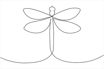 Dragonfly one line art drawing and insect minimalist style isolate outline vector illustration