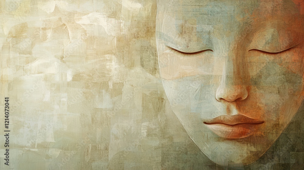 Poster an artistic representation of a shy face, with subtle colors and a soft expression