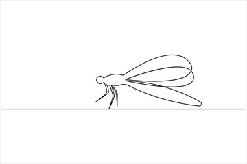 Dragonfly one line art drawing and insect minimalist style isolate outline vector illustration