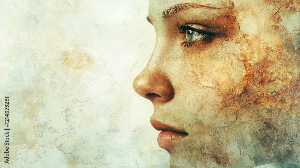 Poster an artistic representation of a shy face, with subtle colors and a soft expression