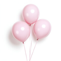 Three pastel pink balloons tied together, floating against a white background. Perfect for celebrations and festive occasions.