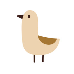 Cute bird in simple doodle style. Funny adorable birdie with beak, naive childlike drawing in profile. Chick, poultry animal, side view. Flat vector illustration isolated on white background