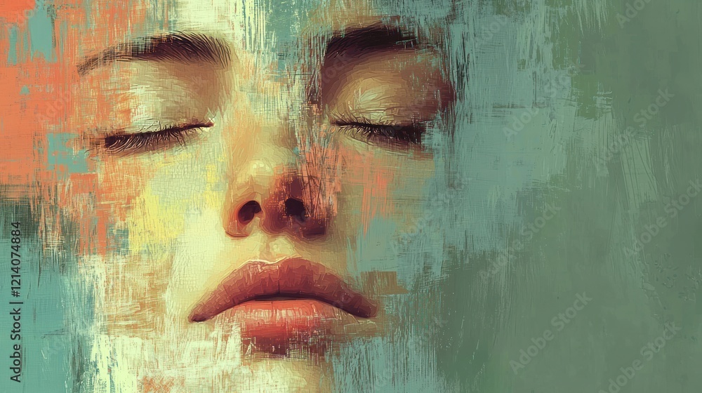 Poster an artistic representation of a shy face, with subtle colors and a soft expression