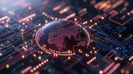 Global network data processing, circuit board background, digital future