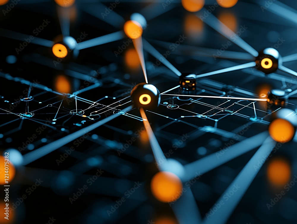 Poster holographic data visualization, futuristic color palette, vibrant animations of networks and nodes, 