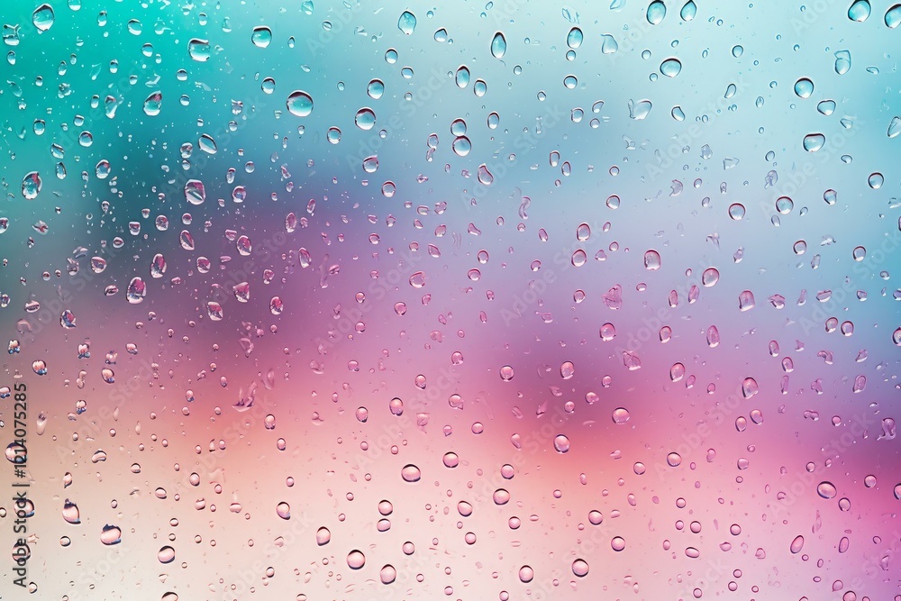Poster water droplets creating a beautiful pattern on glass with a colorful blurred background