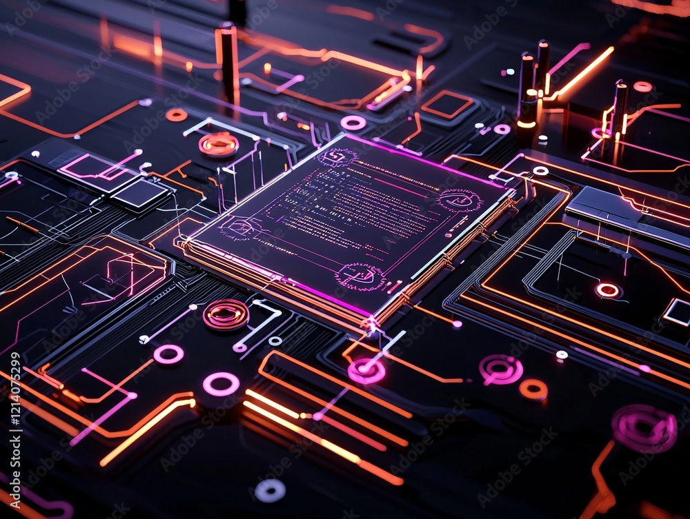 Poster holographic data visualization, futuristic color palette, vibrant animations of networks and nodes, 