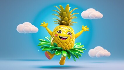 cute 3D rendering pineapple advertising character