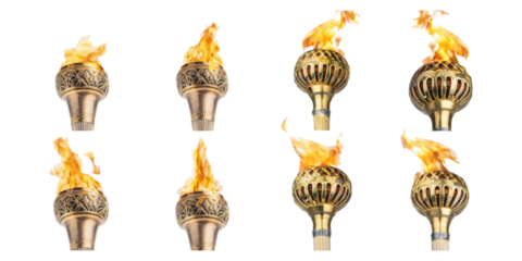 Flaming Torches Set for Creative Design Use, PNG set collection, isolated on transparent background