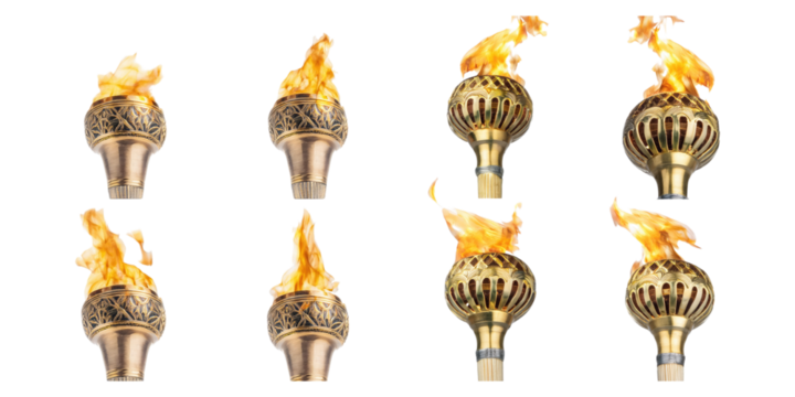 Flaming Torches Set for Creative Design Use, PNG set collection, isolated on transparent background