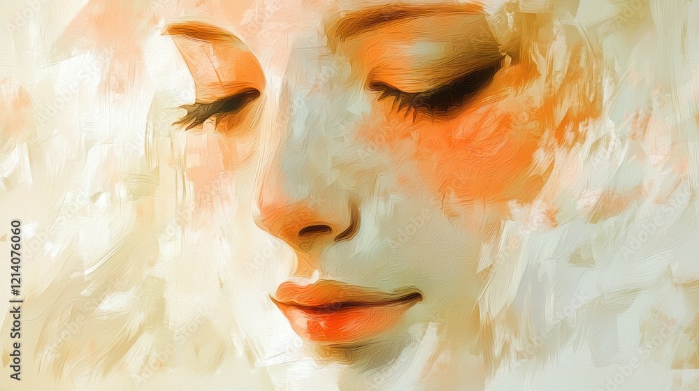 Poster an artistic representation of a shy face, with subtle colors and a soft expression