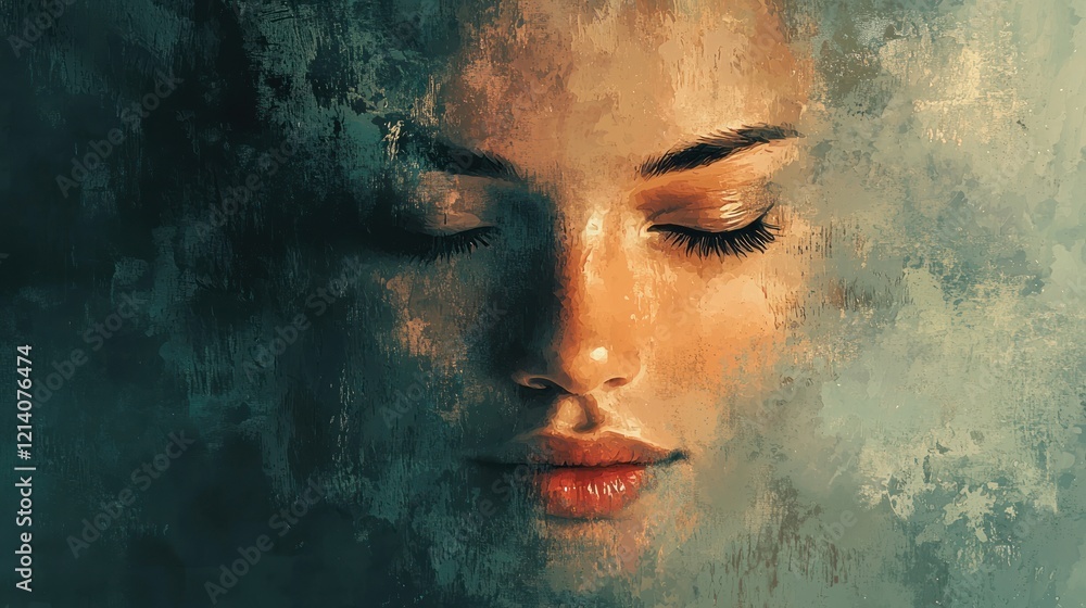 Poster an artistic representation of a shy face, with subtle colors and a soft expression