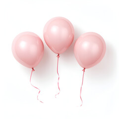 Three light pink balloons with delicate ribbons, arranged in a triangular pattern against a white background. Perfect for celebrations!