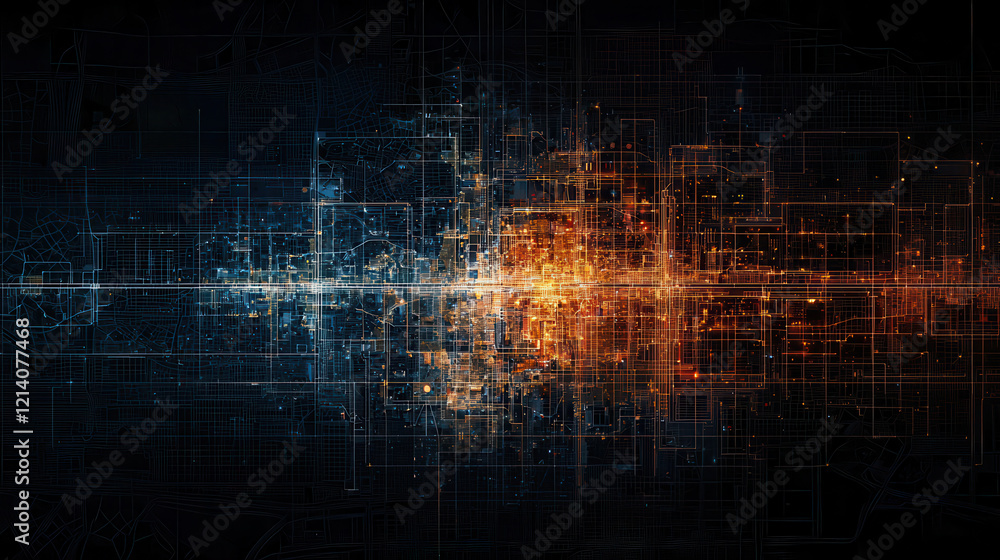 Poster digital abstract art representing energy flow and smart grid technology