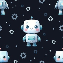 Naklejka premium Watercolor robot seamless pattern. Cute robot digital paper. 