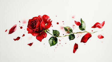 Watercolor Red Rose Petals on White Surface