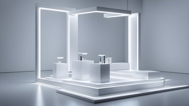 Modern minimalist white product display with LED lighting, perfect for showcasing sleek designs.