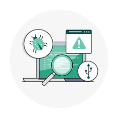 Endpoint Security Review Icon Representing Device Protection, Malware Analysis, and Security Assessments