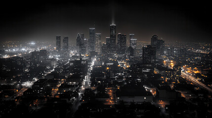 Obraz premium stunning city skyline at night, showcasing illuminated buildings and streets. vibrant lights create captivating urban atmosphere