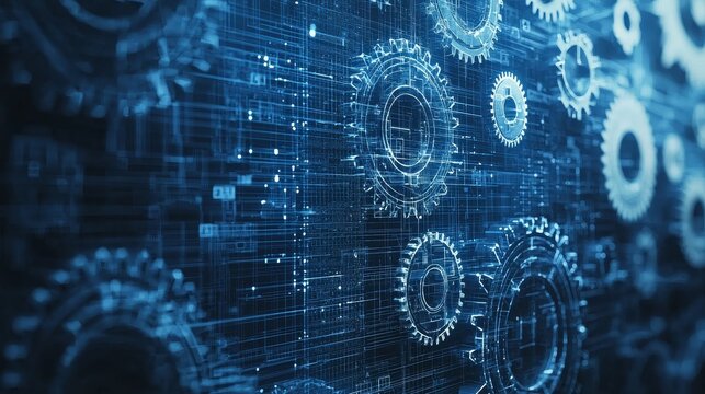 Innovative mechanical project outline, technical documentation, and engineering computer-generated 3D visualization.