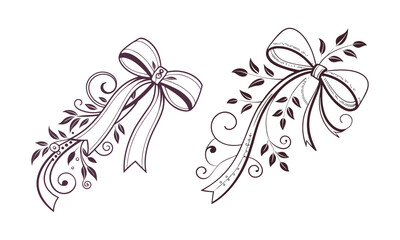 Festive Holly Bows with Red Berries and Green Leaves - Christmas Vector Illustration