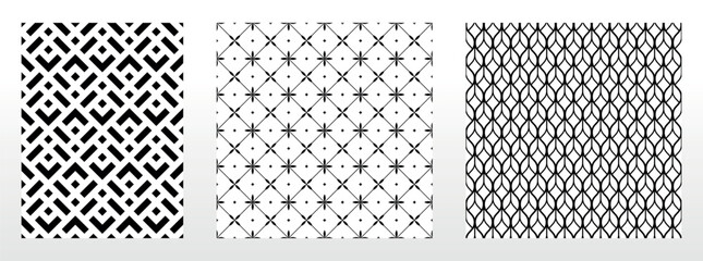 Geometric set of seamless black and white patterns. Simple vector graphics.