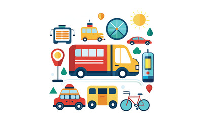 Fototapeta premium Urban Transport and Landmarks Icon Set Vector Design