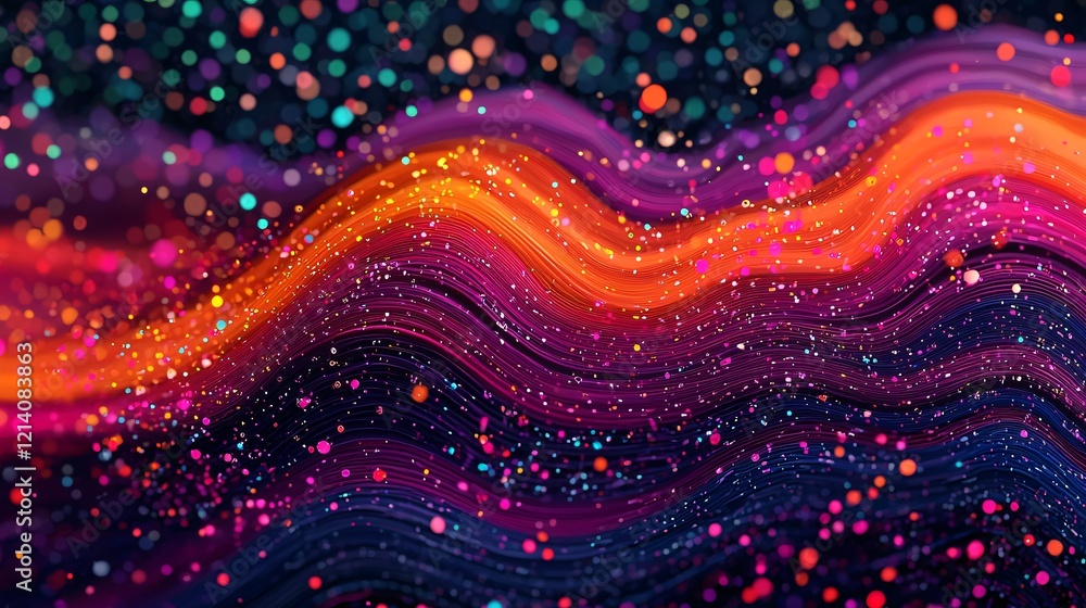 Aufkleber abstract vibrant waves with sparkling glitters colorful swirls and bokeh lights background