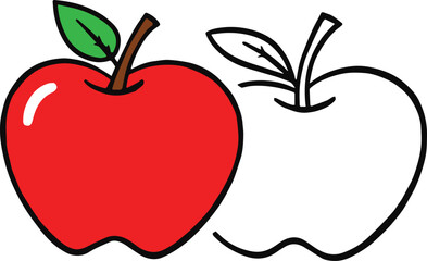 Yellow and red apples coloring book with an example of coloring for children Coloring page