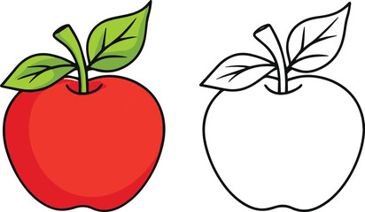 Yellow and red apples coloring book with an example of coloring for children Coloring page
