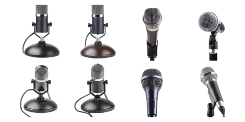 Variety of Microphones for Audio Recording and Performance, PNG collection, set bundle, isolate on transparent or white background