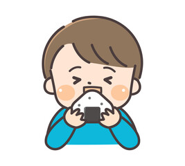 おにぎりを食べるかわいい男の子