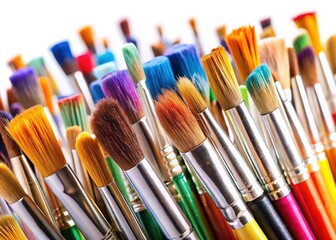 Fototapeta premium Assorted Paintbrushes - Colorful Tips on White Background
