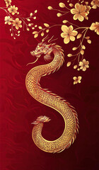 Obraz premium Chinese New Year Red Envelope with Snake and Flower Design: Lunar New Year 