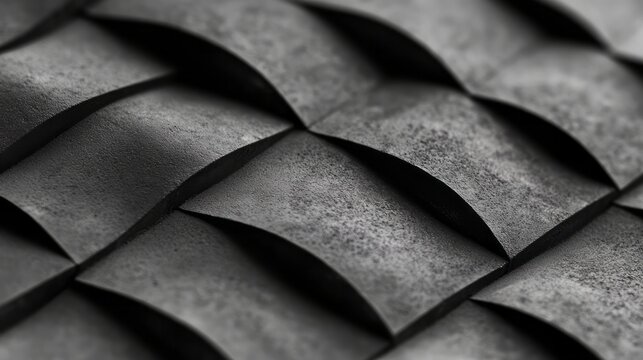 Black background with dark gray woven lines, 3D rendering, minimalist style, symmetrical composition,  textural details, geometric patterns, modernity, and elegance.