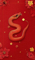 Obraz premium Chinese New Year Red Envelope with Snake and Flower Design: Lunar New Year 