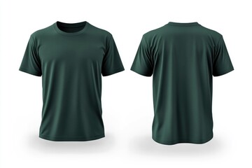 Dark green t-shirt mockup template, front and back view isolated on a white background with a clipping path