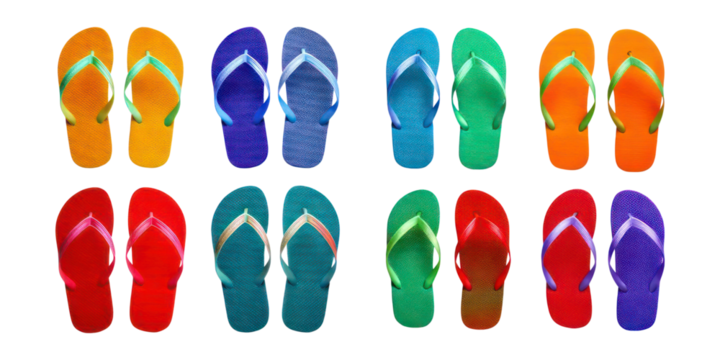 Colorful Flip Flops Arrangement,PNG set collection, isolated on transparent background