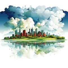 Memphis Style Cityscape Illustration in Flat 2D Vector Design