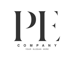 PE logo design. Initial letter p and e serif font style. Creative classic company name typography. Trendy logotype or identity.