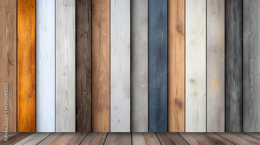 Poster assorted wooden planks in various shades of brown and gray creating a natural rustic and textured ba