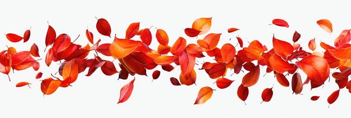 Falling red and orange leaves on a white background,