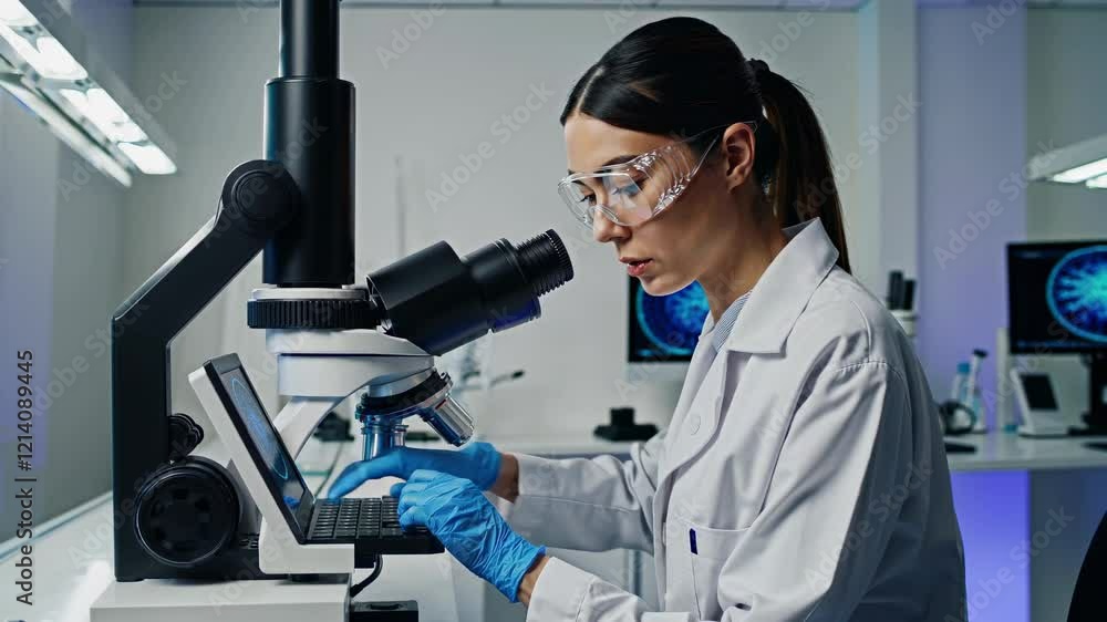 Aufkleber scientist conducts research using a microscope in a modern laboratory setting