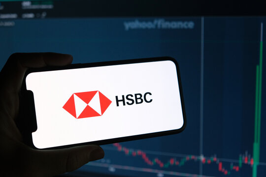 Moscow, Russia &mdash; 11.19.2024: hsbc bank's logo on the background of the stock market chart, The Hongkong and Shanghai Banking Corporation