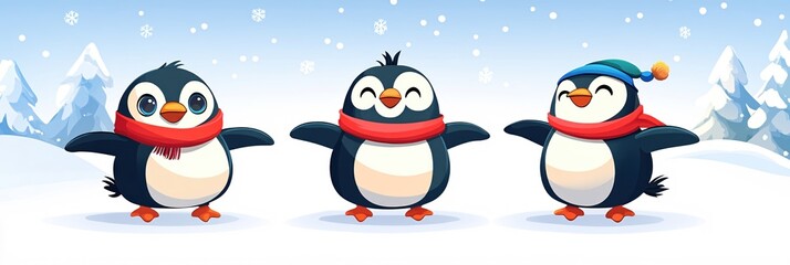Fototapeta premium Adorable Penguins Winter Wonderland Snowy Fun Festive Holiday Cheer