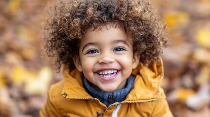 Fototapeta premium Playful Child Smiling in a Seasonal Setting