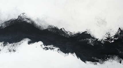 Abstract Black and White Brushstroke Painting on Canvas Art