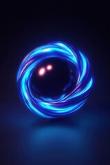 Futuristic blue light orb with swirling energy design.