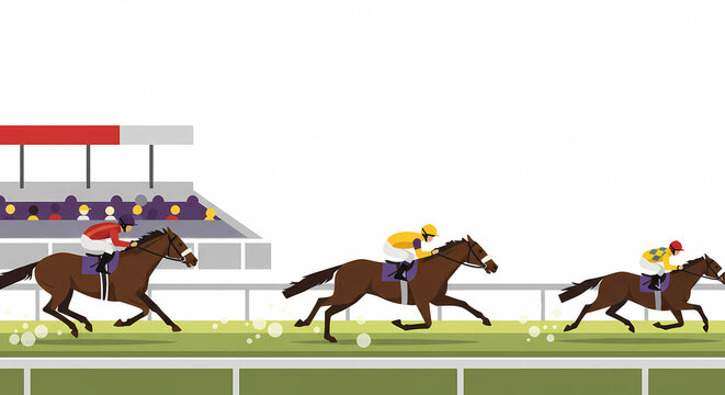 競馬のイラスト、白背景｜Horse racing illustration, white background