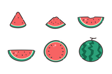 赤いスイカの主線付きイラストセット